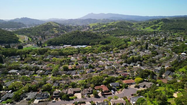 Aerial View of Marinwood, Terra Linda, Mt Tamalpais, San Rafael, Marin County, California, Zooming Out