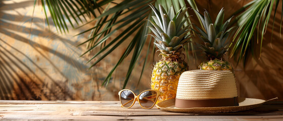 Tropical Summer Vacation Concept with Pineapples and Sunglasses
