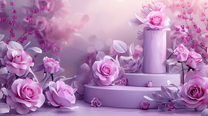 purple podium with purple flower background