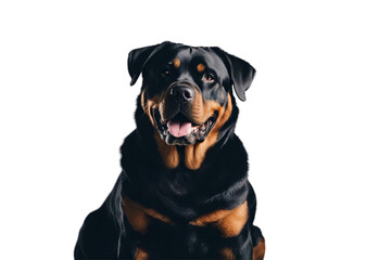Obraz premium background front white rottweiler dog muscular strong defender animal big large studio indoor brown black pet adult security guard young breed pedigreed portrait devoted male tongue