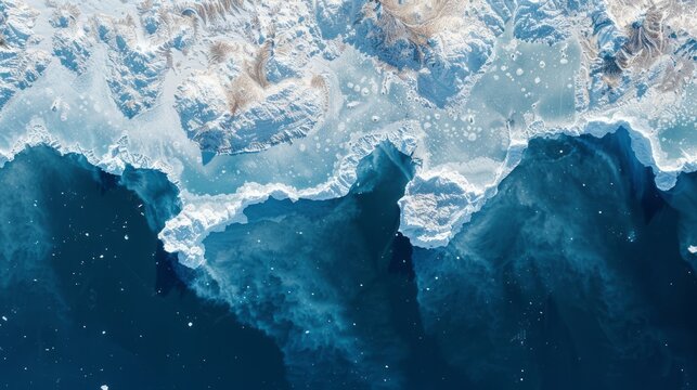 Satellite image of the Arctic region, showing the extent of sea ice and glaciers, highlighting the impacts of climate change on the polar environment.