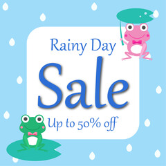 かわいいカエルの雨のセール最大50%offの真四角のバナー