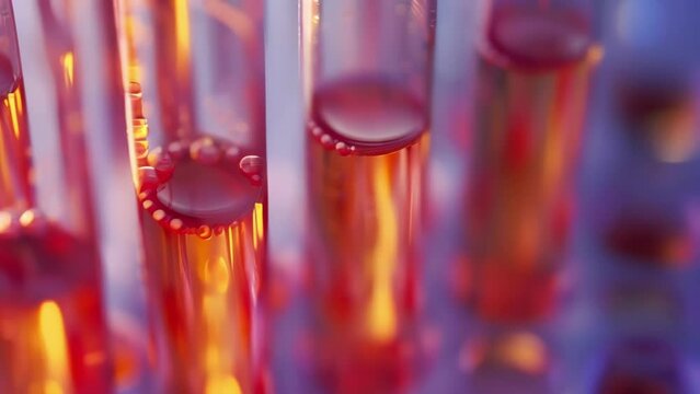 Closeup of a test tube containing multiple genetically identical cells showcasing the potential of theutic cloning in creating an unlimited supply of cells for medical treatments. .