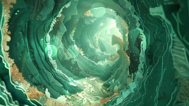 fantasy underwater background in paper cut style illustration. seamless looping overlay 4k virtual video animation background