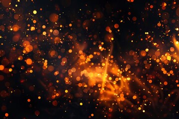 Fototapeta premium Fire embers particles over black background. Fire sparks background. Abstract dark glitter fire particles lights. bonfire in motion blur - generative ai