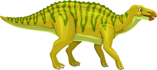 Cartoon Shantungosaurus dinosaur character. Isolated vector herbivorous dino from the late cretaceous period, characterized by its massive size, long neck, and duckbill-shaped mouth