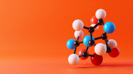 3D Molecular Structure on Orange Background in Scientific Concept