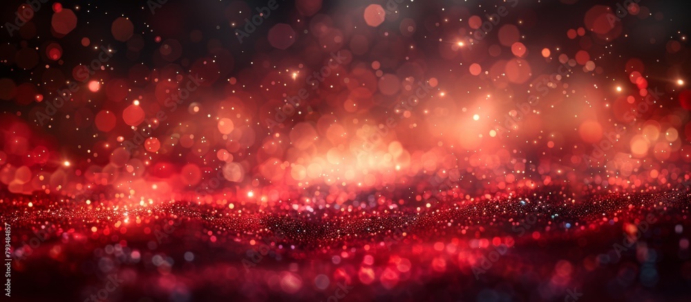 Poster an intense red and black backdrop filled with numerous glowing lights, creating a dazzling and vibra