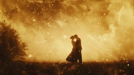 Sepia tones preserve the timeless love story of a couple dancing under the stars in a photograph