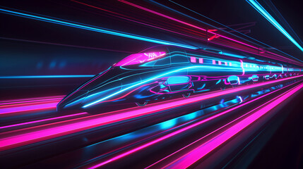 Futuristic Maglev Train Speeding Through a Neon Tunnel at Night