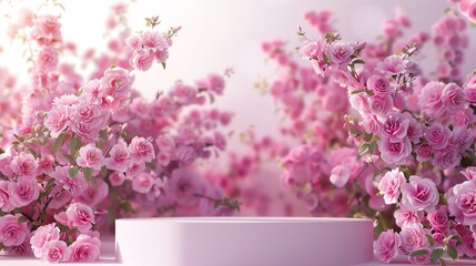 pink podium with pink flower background
