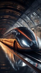 Fototapeta premium Capture the sleek, futuristic train from a rear view perspective, seamlessly blending technology and transportation Use CG 3D rendering to showcase a dynamic start