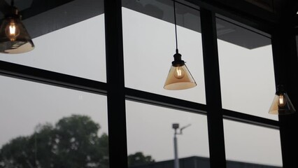 Ceiling lights decorating the cafe interior