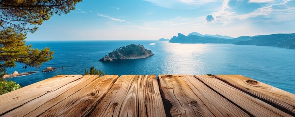 Serene seaside panorama with wooden deck