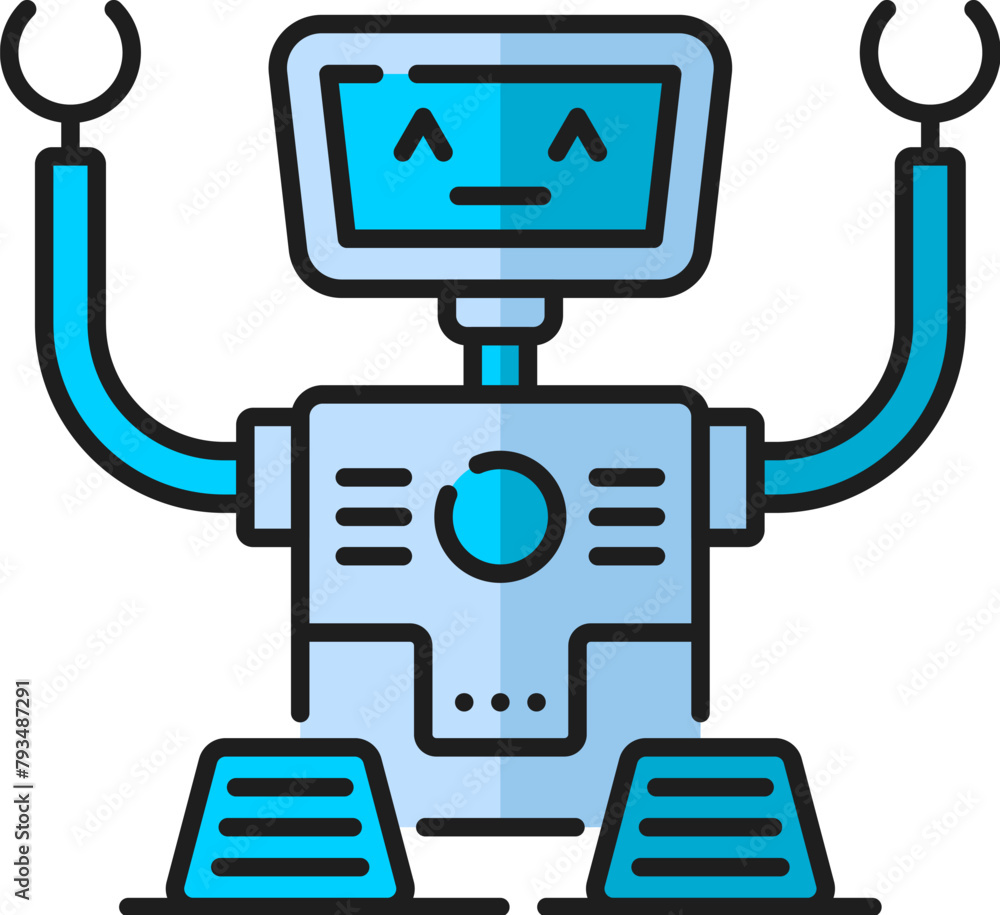 Poster humanoid robot, alien retro droid, game futuristic virtual bot outline color icon. humanoid bot, ali