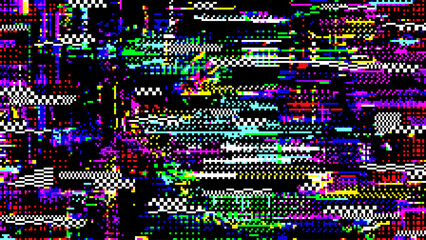 Retro pixel noise glitch abstract background with noisy pattern. Vector glitched backdrop pulsating with colorful distortions and digital artifacts. Monitor screen with computer error or bug