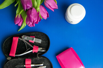 Stylish Mother's Day gift idea. Top view flat lay of high-heels