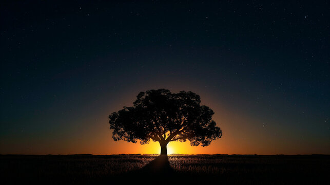 night sky with big tree night time 