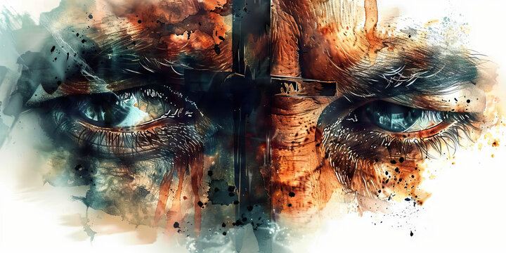 Suffering and Redemption: The Cross and Weeping Eyes - Picture a cross with someone's eyes weeping, illustrating the concept of suffering and redemption in many religious