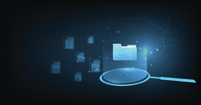 Document management system concept. Document management information system icon on the hand. organize, and manage digital documents. Centralized repository for storage, and distribution.