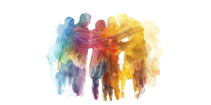 Community Support: The Circle of People and Embracing Arms - Visualize a circle of people with embracing arms, illustrating the support and compassion that religious communitie