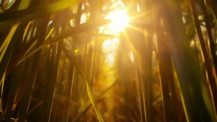 Golden rays of sunlight dance between the tall stalks of sugarcane emitting a sweet energy that fills the air. .