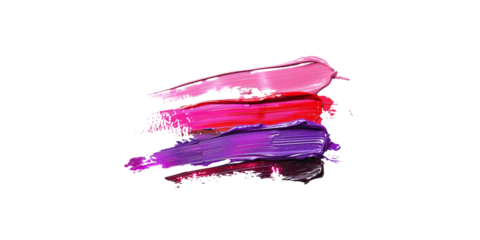 Colorful paint strokes of pink, purple and red lipstick isolated on a white background
