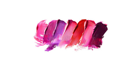 Colorful paint strokes of pink, purple and red lipstick isolated on a white background