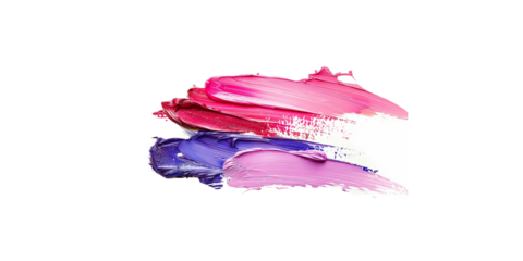 Colorful paint strokes of pink, purple and red lipstick isolated on a white background