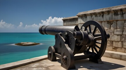 1800s Era Cannon at Fort Fincastle overlooking the har .Generative AI