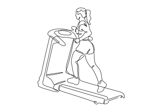 recommend clip art: Continuous one line drawing of a woman running on a treadmill. Vector illustration