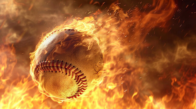 Baseball flying through a sea of flames,