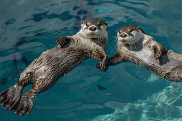 otters floating on their backs