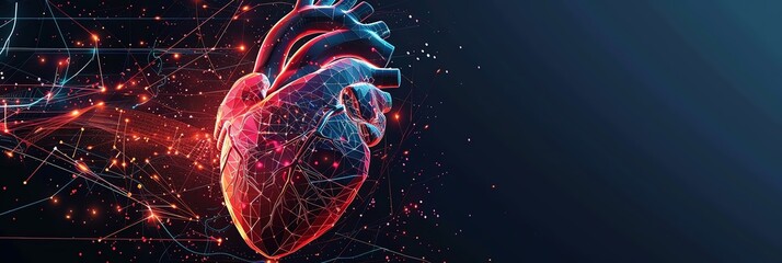 Develop a visually striking representation of the relationship between heart beats and overall wellbeing, incorporating elements of digital health services - obrazy, fototapety, plakaty