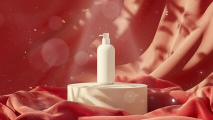 white pump bottle on white podium. minimal background for branding and product presentation. seamless looping overlay 4k virtual video animation background - Powered by Adobe