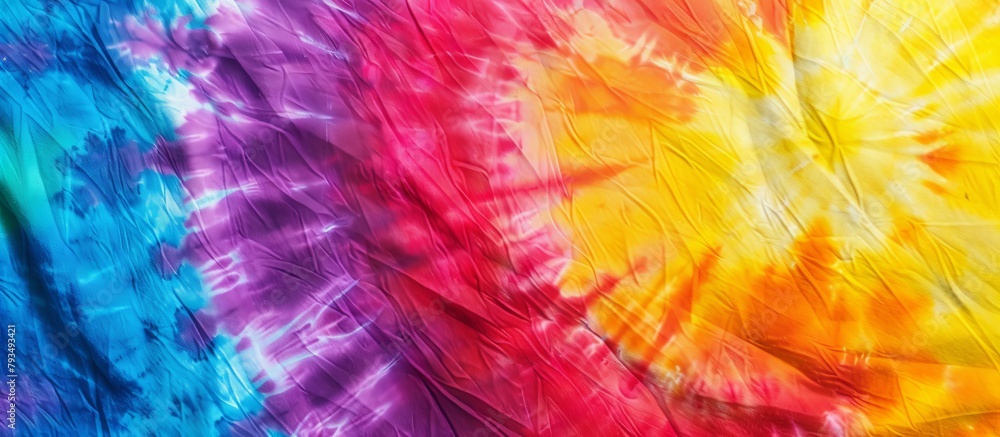 Poster vibrant and colorful tie dye background featuring a detailed large spiral design, creating a visuall