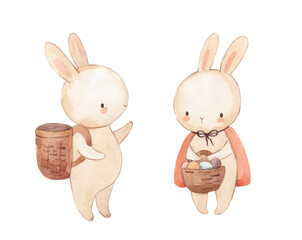 Fototapeta premium Watercolor bunny illustration for kids