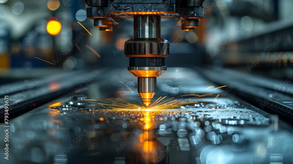 Aufkleber cnc machine tooling with dynamic motion blur. industrial cnc machine in action with a dynamic motion