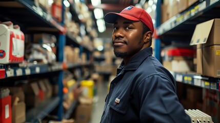 Representing efficiency and reliability in shipping, the postal worker exudes a sense of professionalism and dedication to their job