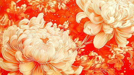 vintage chrysanthemum plants pattern illustration poster background - obrazy, fototapety, plakaty