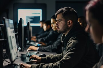 Professional Photography of professionals engaged in a late-night training session, honing their skills and knowledge to excel in their roles, Generative AI