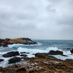 Rock formations in Yehliu Geopark, Taipei Taiwan.