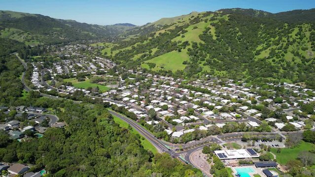 Lucas Valley, Marinwood, Scenic Aerial Footage, Green, Springtime, Marin County, California