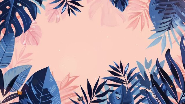 trendy summer border with tropical leaves. seamless looping overlay 4k virtual video animation background