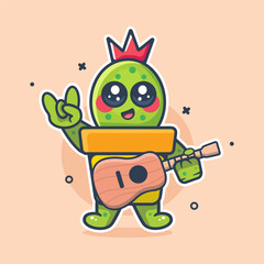 happy cactus on pot character mascot playing guitar isolated cartoon