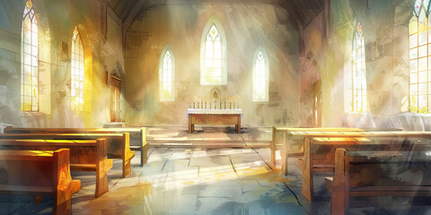 Empty Sanctuary and Echoing Prayers - Picture an empty sanctuary with prayers echoing off the walls, illustrating the solitude and introspection that can accompany religious contemplation