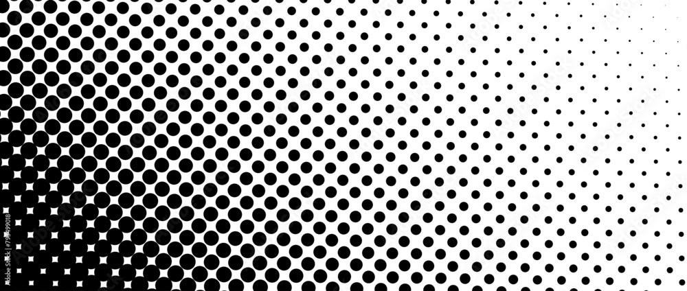 Aufkleber Dotted halftone diagonal texture. Fading polka dot tint gradient background. Repeating dots gradation pattern. Black vanishing comic pop art overlay backdrop. Raster effect wallpaper. Vector