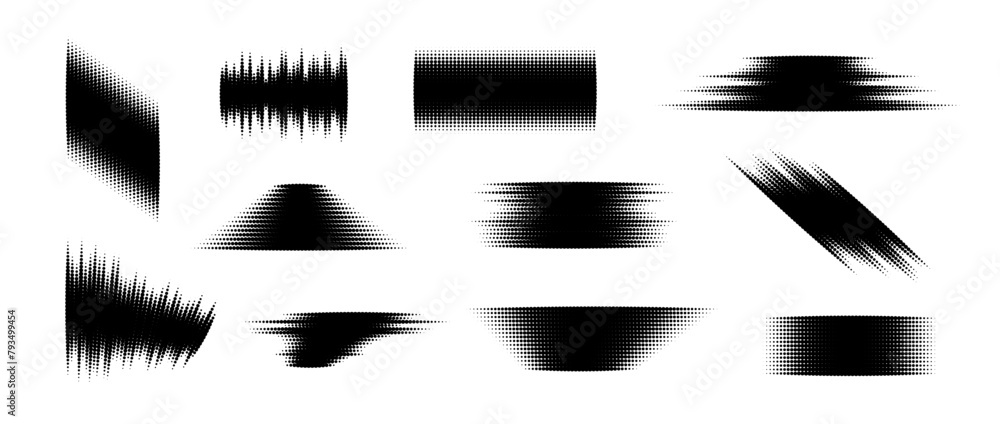 Aufkleber halftone glitched element set. dotted textured geometric form collection. grunge abstract halftone s