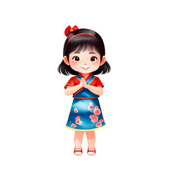 Cute Happy Little Girl Smiling with Traditional Chinese Outfit Isolated Transparent Cartoon Illustration
