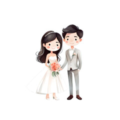 Cute Whimsical Bride and Groom Character Isolated Transparent Cartoon Illustration



